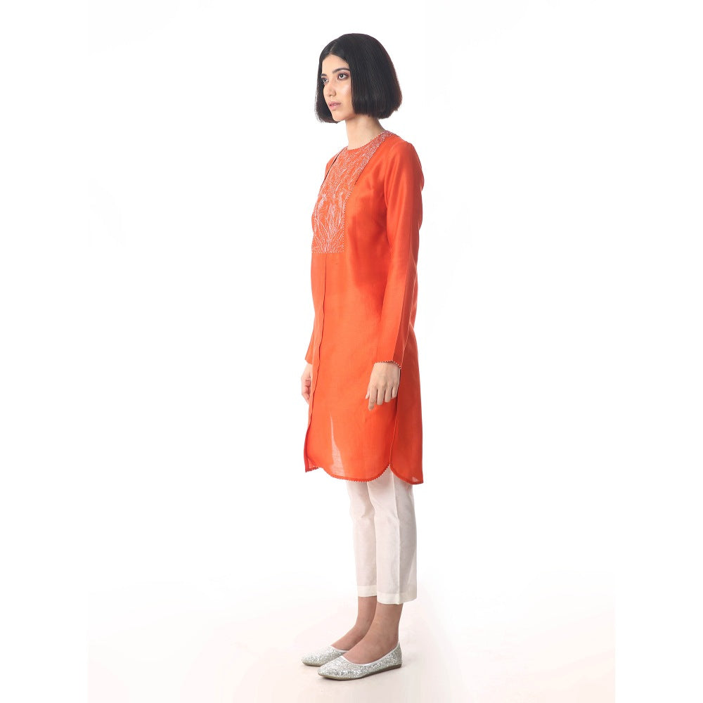 Saksham And Neharicka Orange Chanderi Tunic