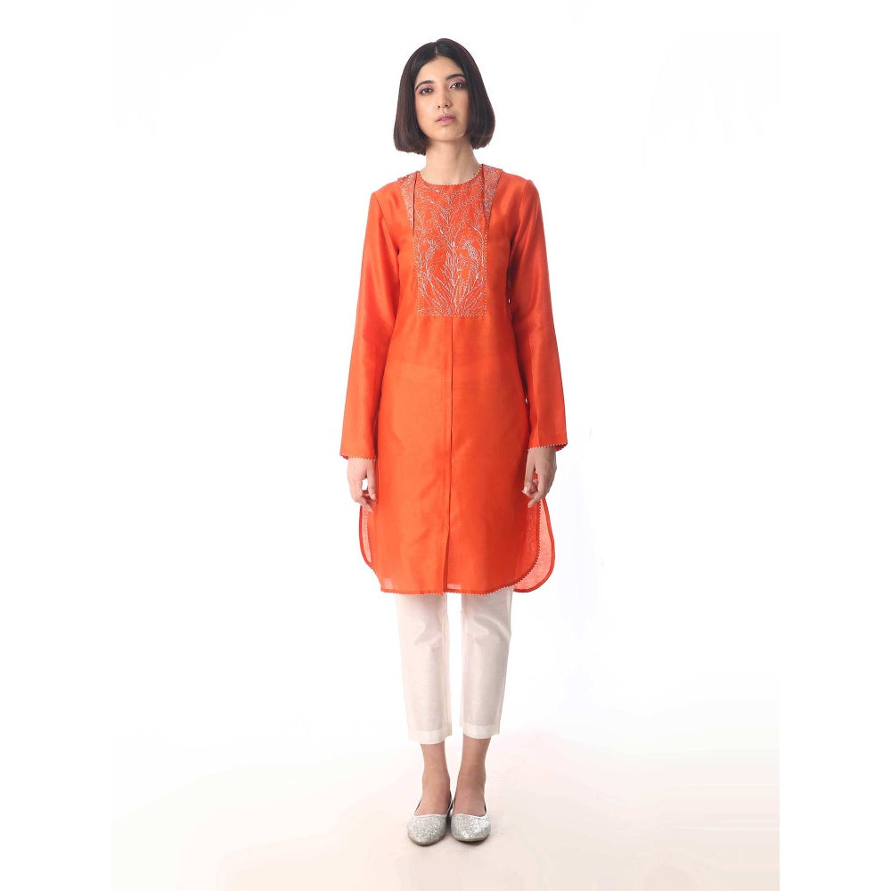 Saksham And Neharicka Orange Chanderi Tunic