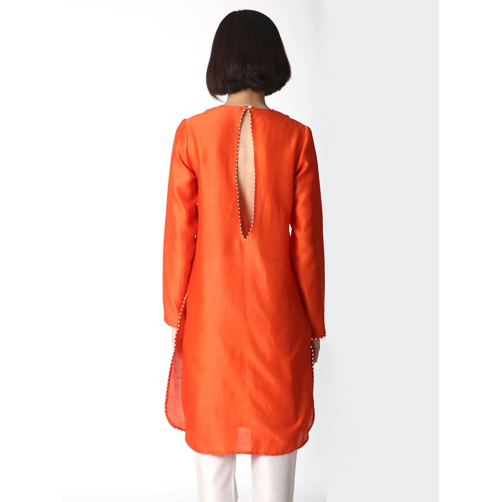 Saksham And Neharicka Orange Chanderi Tunic
