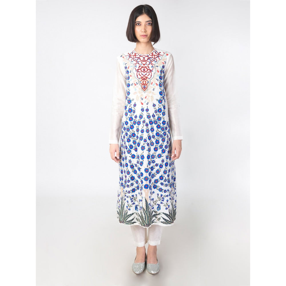 Saksham And Neharicka Ivory Chanderi Kurta Set