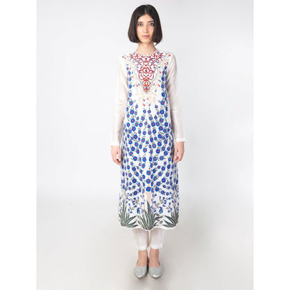 Saksham And Neharicka Ivory Chanderi Kurta Set