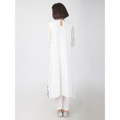 Saksham And Neharicka Ivory Chanderi Kurta Set