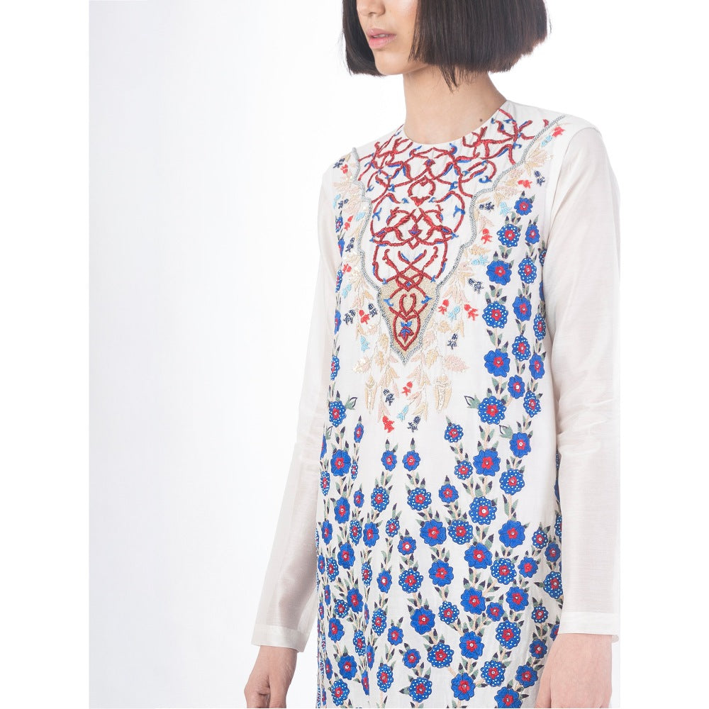 Saksham And Neharicka Ivory Chanderi Kurta Set