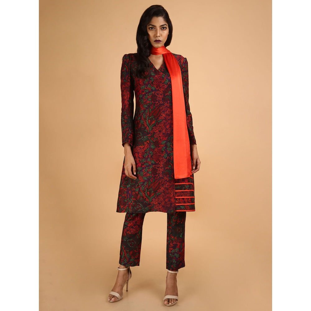 Saksham & Neharicka Red Printed Kurta With Pant & Matching Stole (Set of 3)