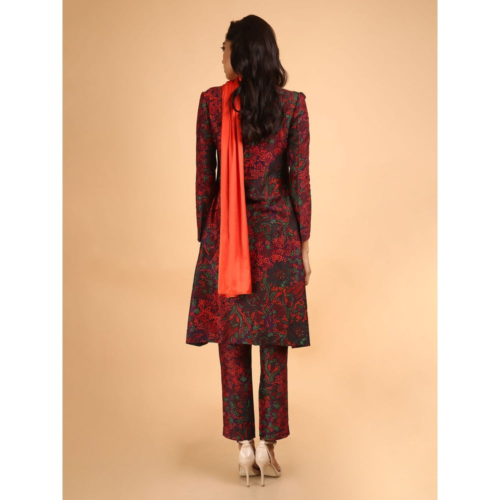 Saksham & Neharicka Red Printed Kurta With Pant & Matching Stole (Set of 3)