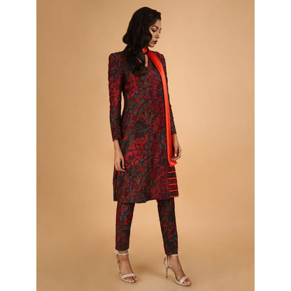 Saksham & Neharicka Red Printed Kurta With Pant & Matching Stole (Set of 3)
