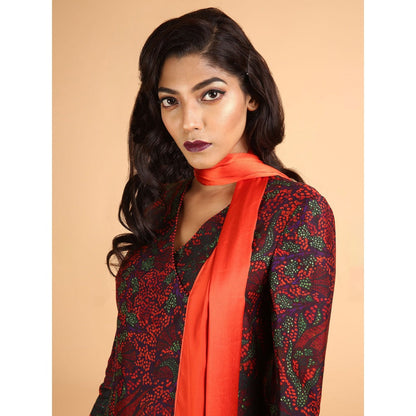 Saksham & Neharicka Red Printed Kurta With Pant & Matching Stole (Set of 3)