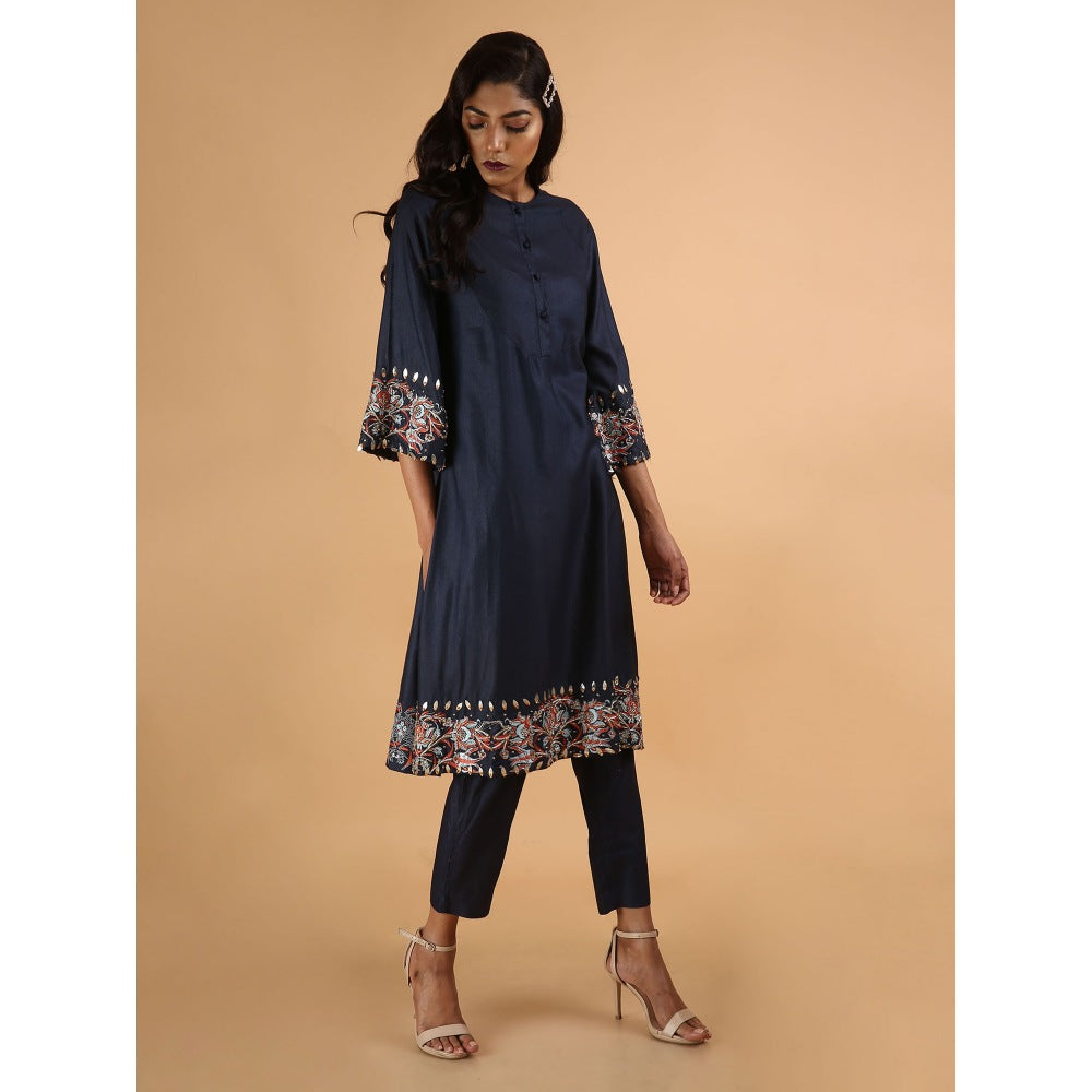 Saksham & Neharicka Navy Blue Flare Sleeve Kurta