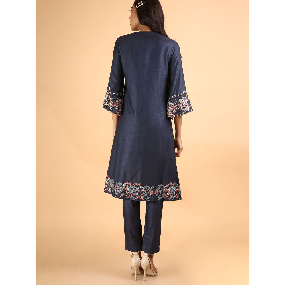 Saksham & Neharicka Navy Blue Flare Sleeve Kurta