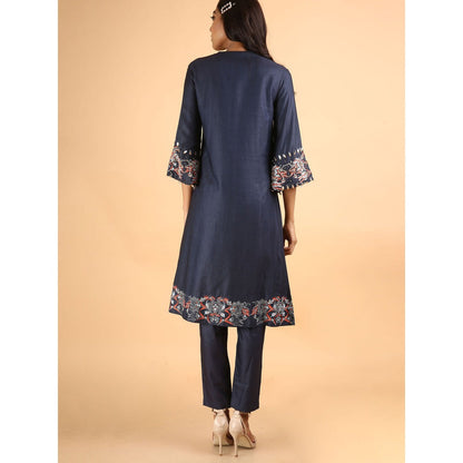 Saksham & Neharicka Navy Blue Flare Sleeve Kurta