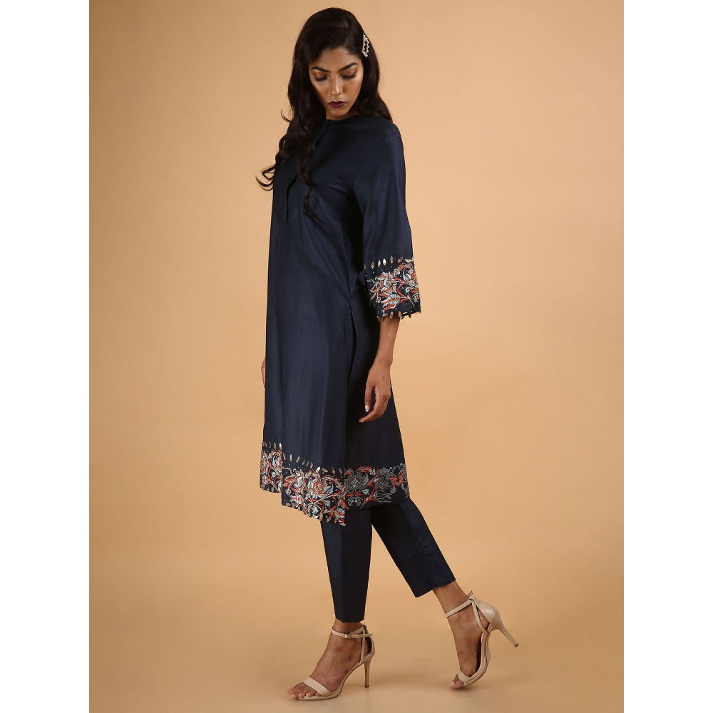 Saksham & Neharicka Navy Blue Flare Sleeve Kurta