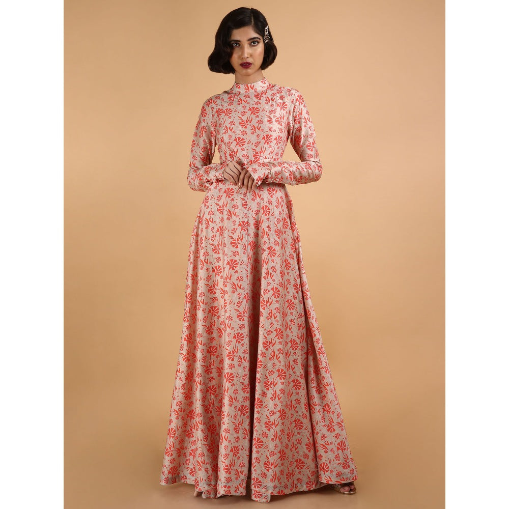 Saksham & Neharicka Beige Carnations Long Dress