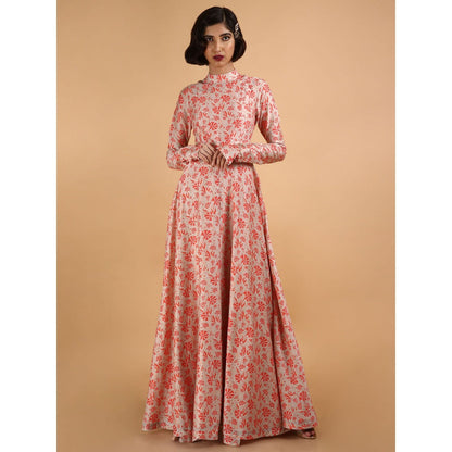Saksham & Neharicka Beige Carnations Long Dress
