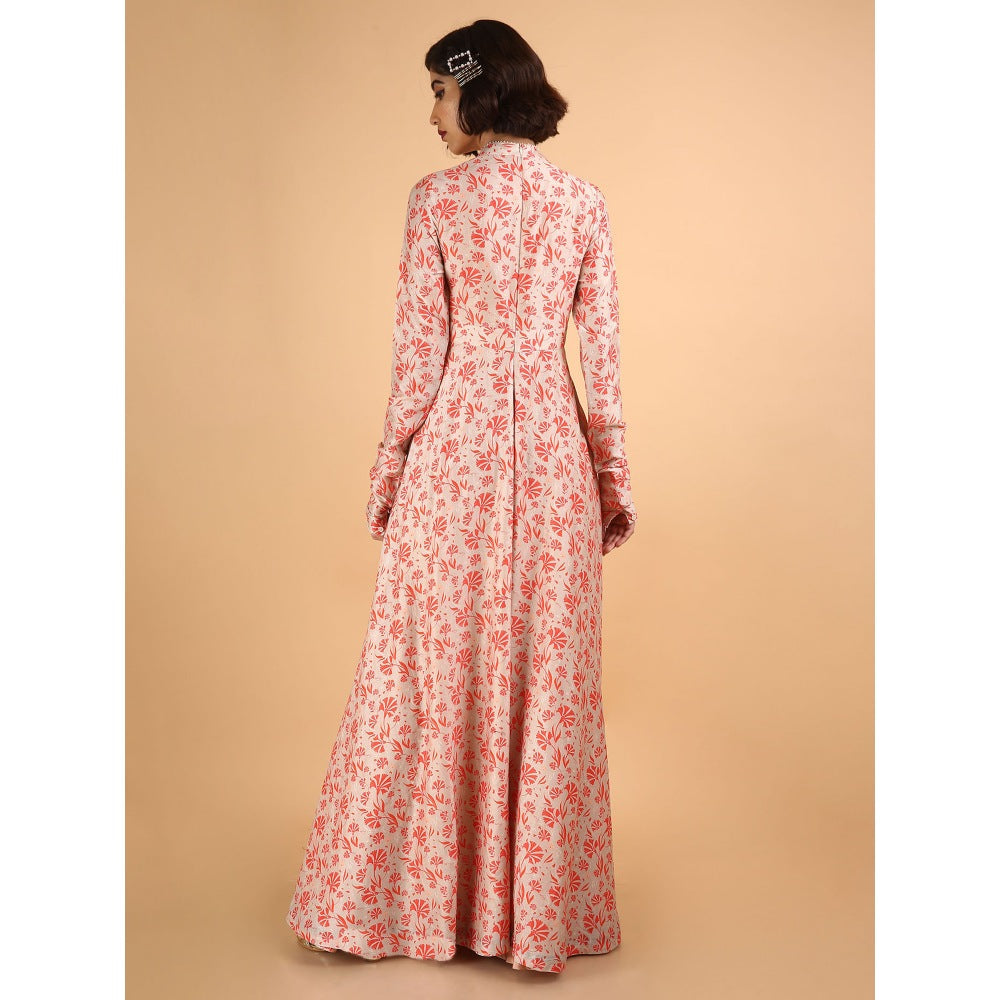 Saksham & Neharicka Beige Carnations Long Dress