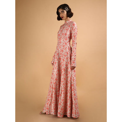 Saksham & Neharicka Beige Carnations Long Dress