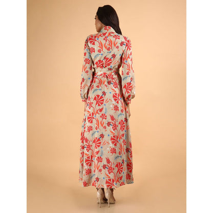 Saksham & Neharicka Beige Carnations Wrap Dress