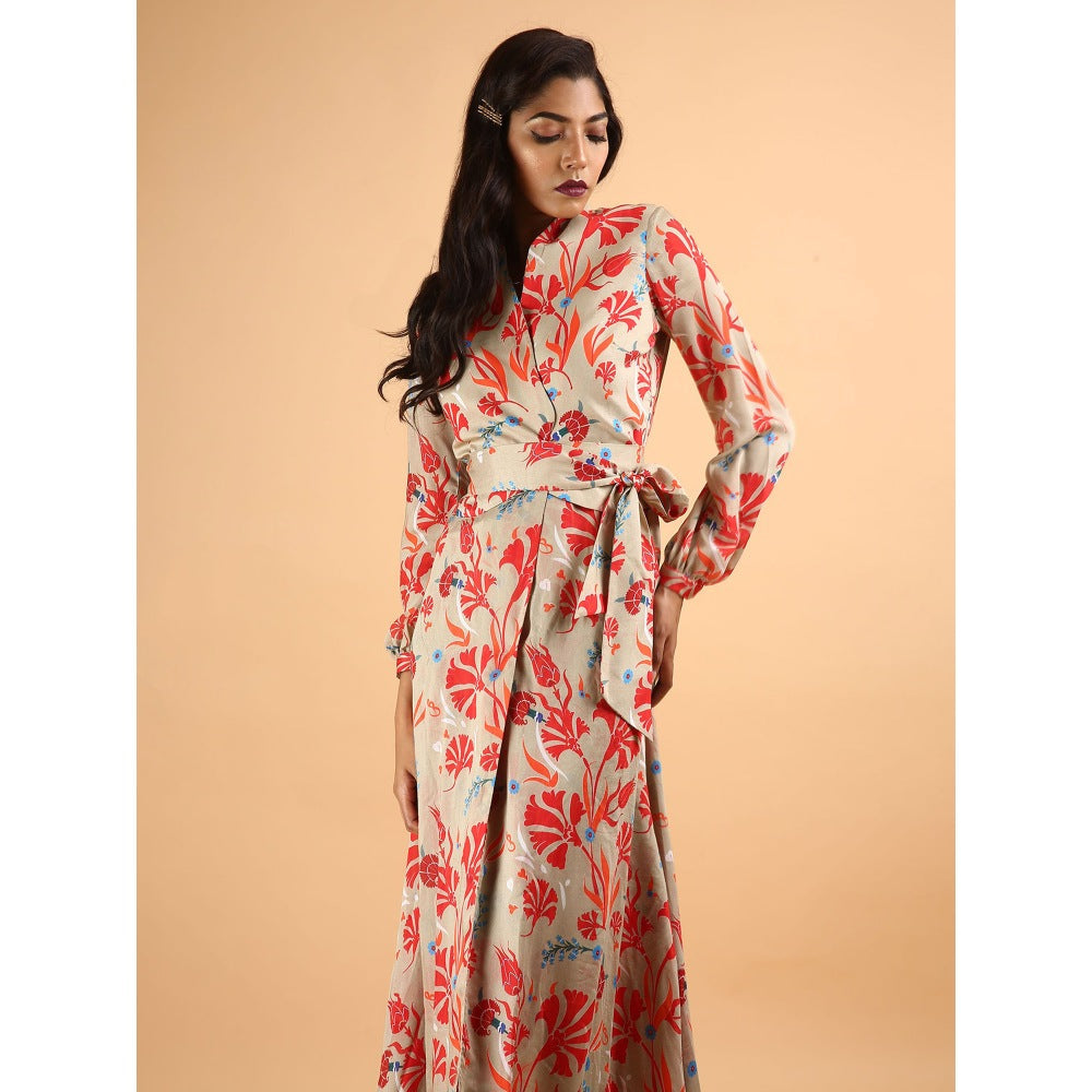 Saksham & Neharicka Beige Carnations Wrap Dress