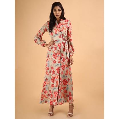 Saksham & Neharicka Beige Carnations Wrap Dress