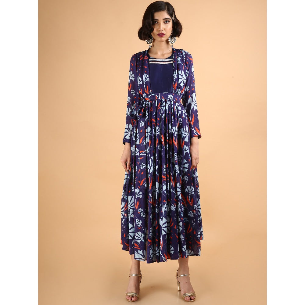 Saksham & Neharicka Blue Carnations Flare Printed Dress