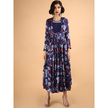 Saksham & Neharicka Blue Carnations Flare Printed Dress