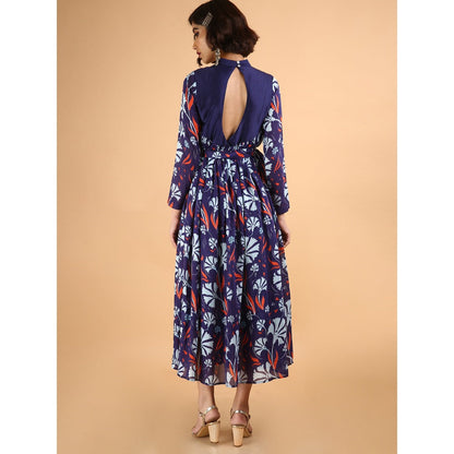 Saksham & Neharicka Blue Carnations Flare Printed Dress