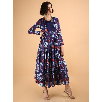 Saksham & Neharicka Blue Carnations Flare Printed Dress