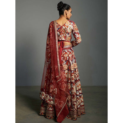 Saksham & Neharicka Red Embroidered Stitched Blouse & Lehenga With Dupatta (Set of 3)