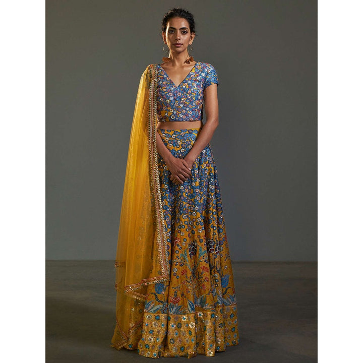 Saksham & Neharicka Multi-Color Printed Stitched Blouse & Lehenga With Dupatta (Set of 3)