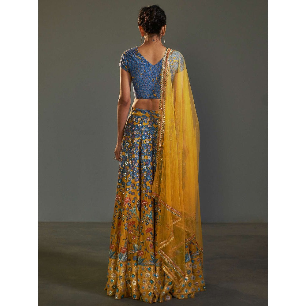 Saksham & Neharicka Multi-Color Printed Stitched Blouse & Lehenga Set (Set of 3)