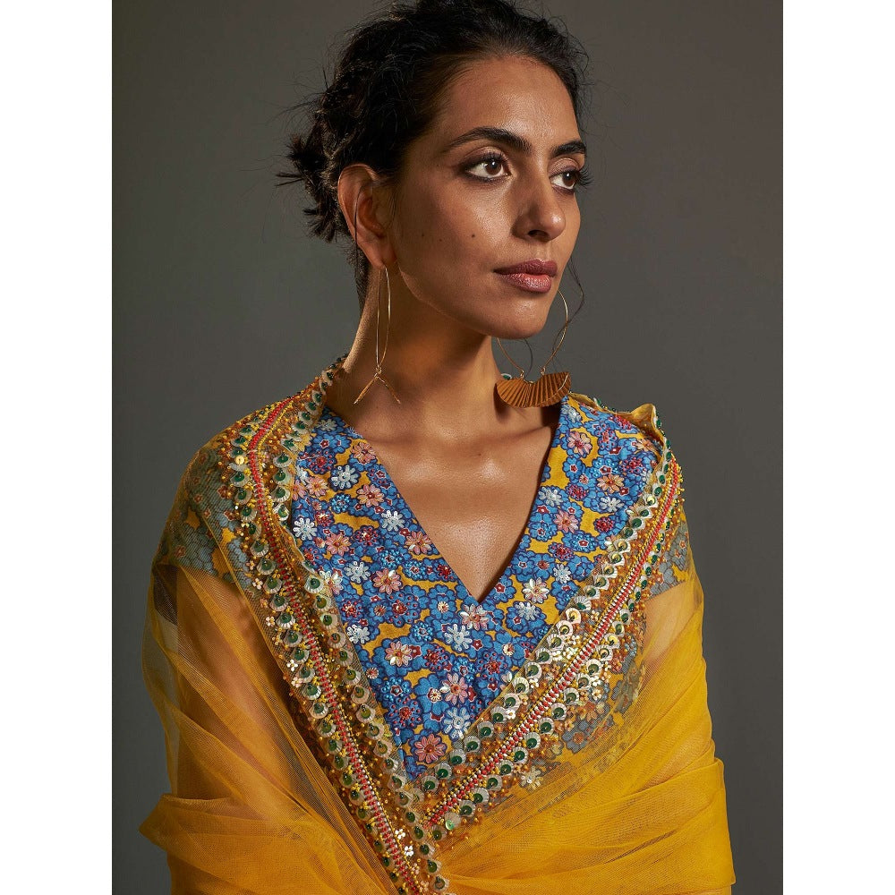 Saksham & Neharicka Multi-Color Printed Stitched Blouse & Lehenga With Dupatta (Set of 3)