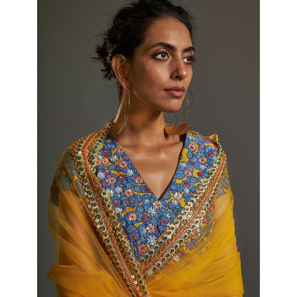 Saksham & Neharicka Multi-Color Printed Stitched Blouse & Lehenga Set (Set of 3)