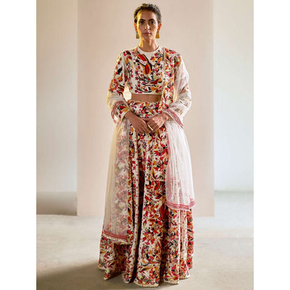 Saksham & Neharicka Multi-Color Embroidered Stitched Blouse & Lehenga Set (Set of 3)