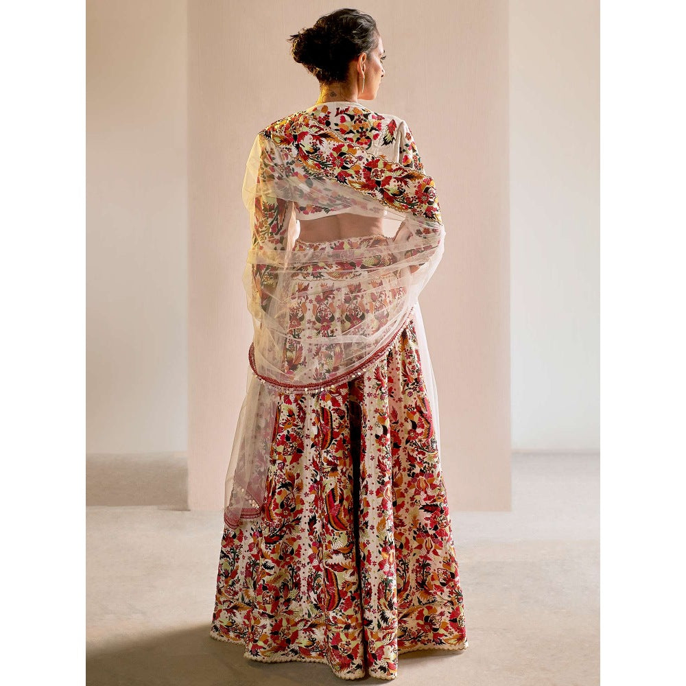 Saksham & Neharicka Multi-Color Embroidered Stitched Blouse & Lehenga With Dupatta (Set of 3)