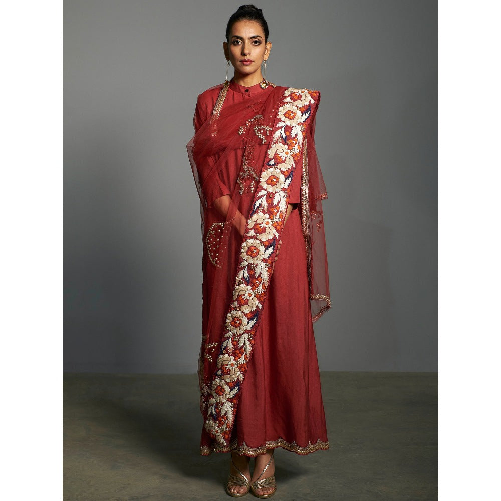 Saksham & Neharicka Red Kurta & Pant With Dupatta (Set of 3)