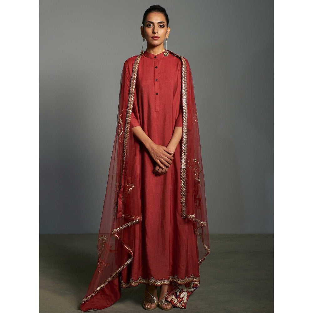 Saksham & Neharicka Red Kurta & Pant With Dupatta (Set of 3)