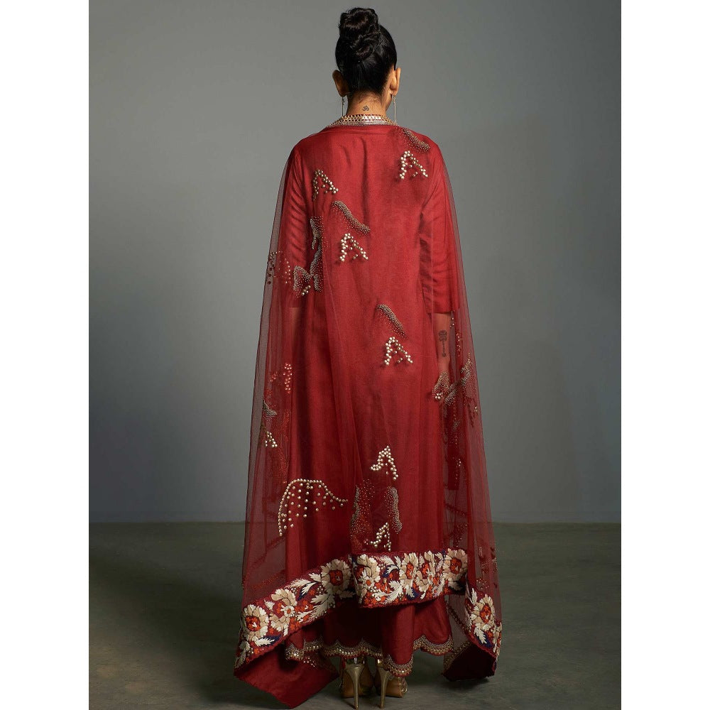 Saksham & Neharicka Red Kurta & Pant With Dupatta (Set of 3)