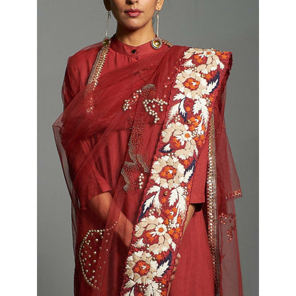 Saksham & Neharicka Red Kurta & Pant With Dupatta (Set of 3)