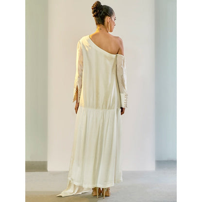 Saksham & Neharicka Off White One Shoulder Dress