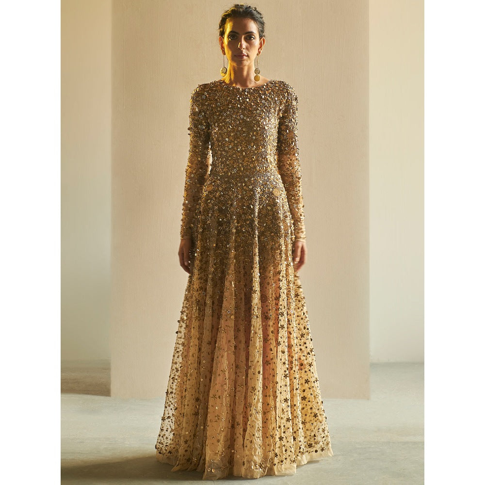Saksham & Neharicka Gold Embroidered Gown