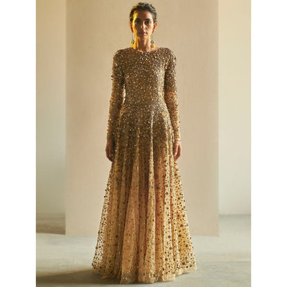 Saksham & Neharicka Gold Embroidered Gown