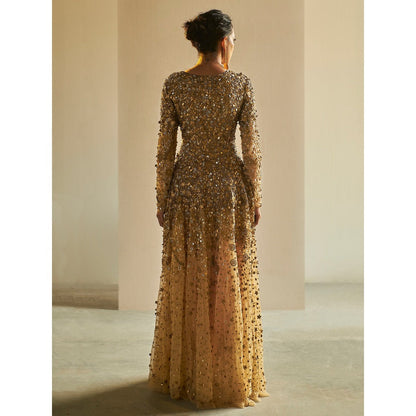 Saksham & Neharicka Gold Embroidered Gown