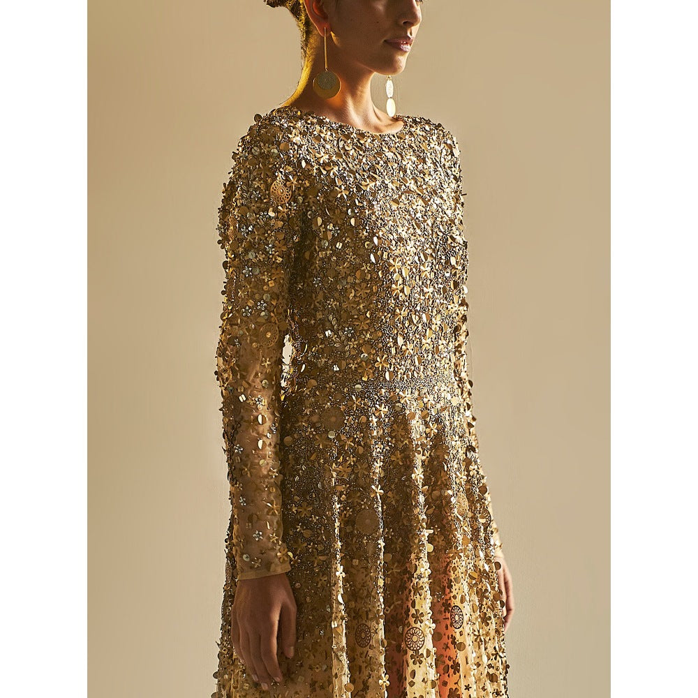 Saksham & Neharicka Gold Embroidered Gown
