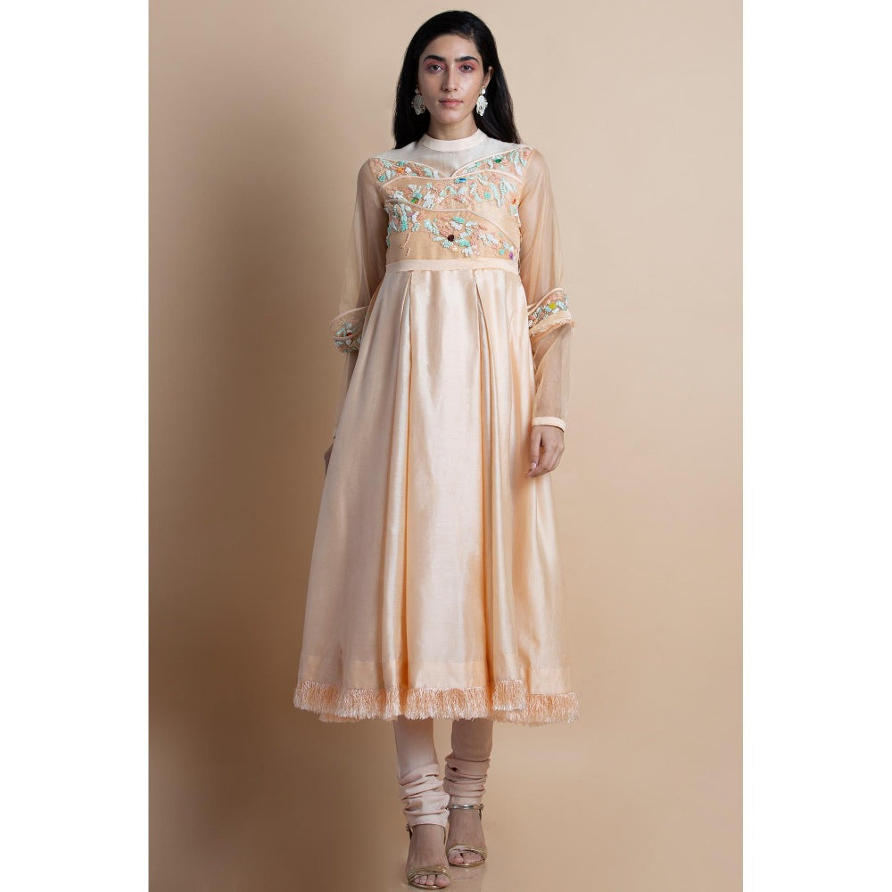 Saksham & Neharicka Peach Embellished Kurta With Churidar (Set of 2)