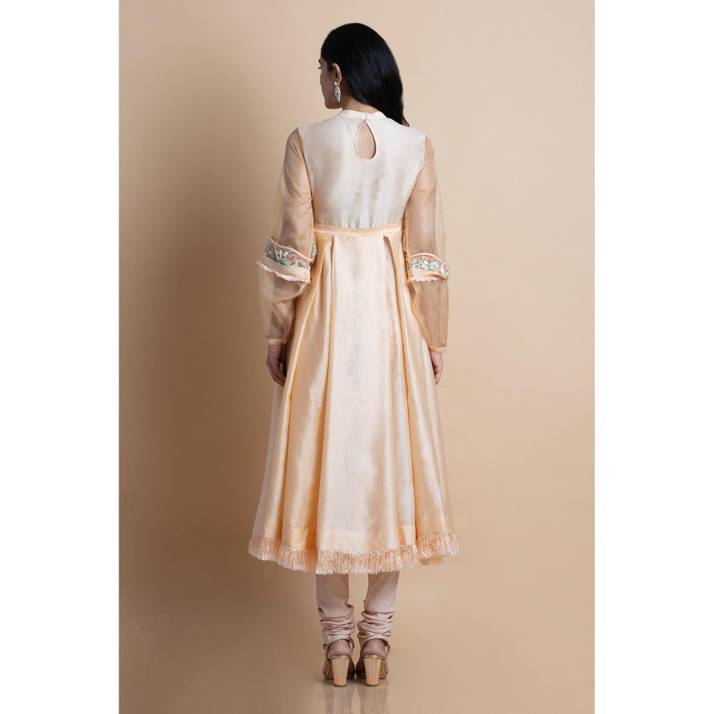 Saksham & Neharicka Peach Embellished Kurta With Churidar (Set of 2)