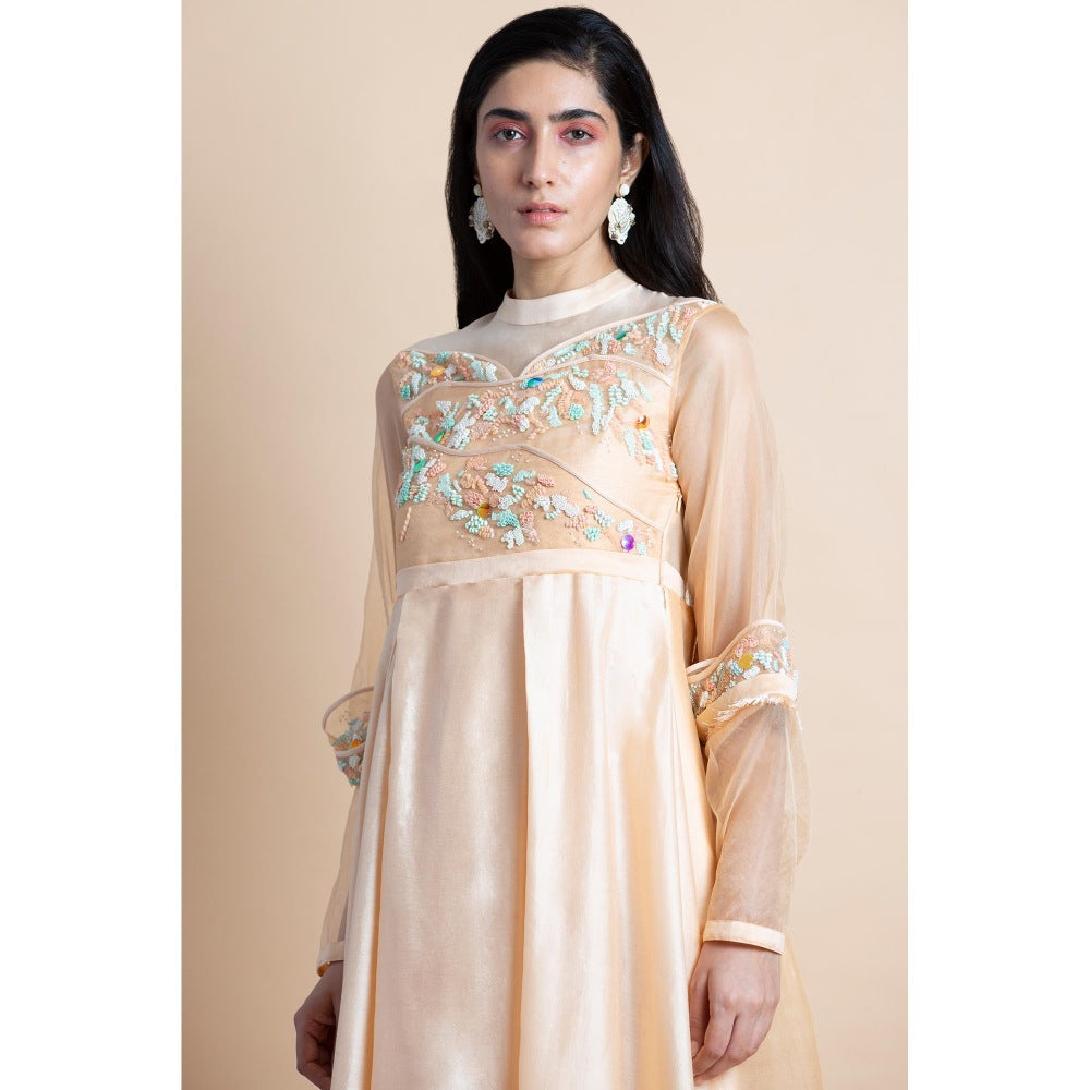 Saksham & Neharicka Peach Embellished Kurta With Churidar (Set of 2)