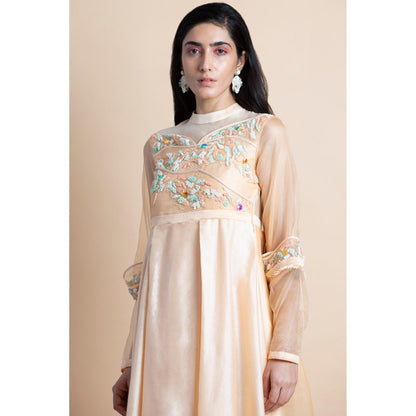 Saksham & Neharicka Peach Embellished Kurta With Churidar (Set of 2)