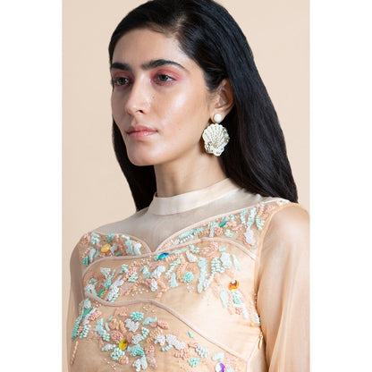Saksham & Neharicka Peach Embellished Kurta With Churidar (Set of 2)