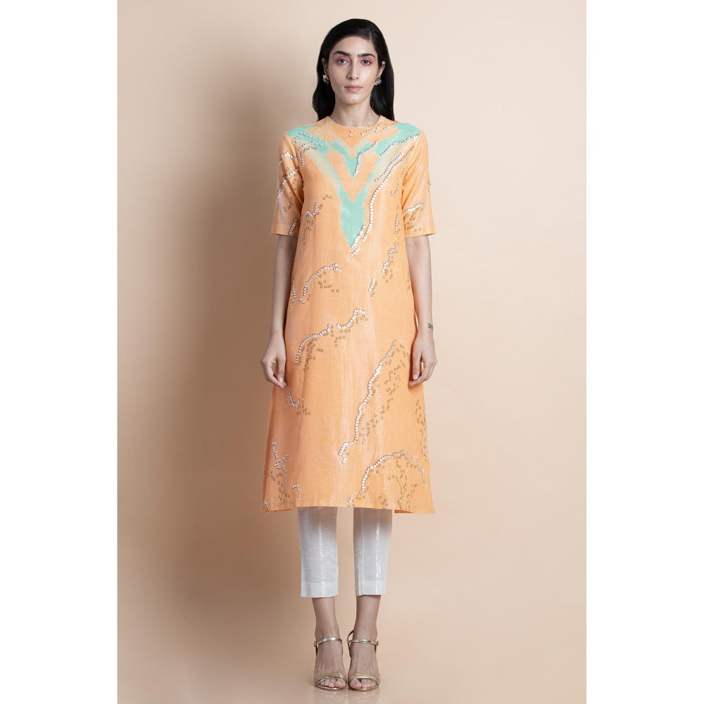 Saksham & Neharicka Peach Embellished Kurta