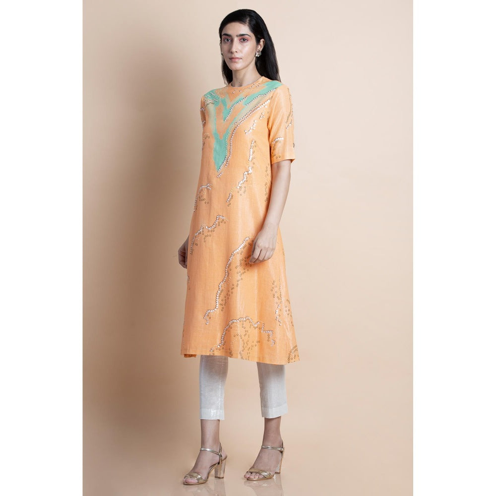Saksham & Neharicka Peach Embellished Kurta