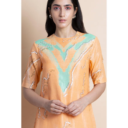 Saksham & Neharicka Peach Embellished Kurta